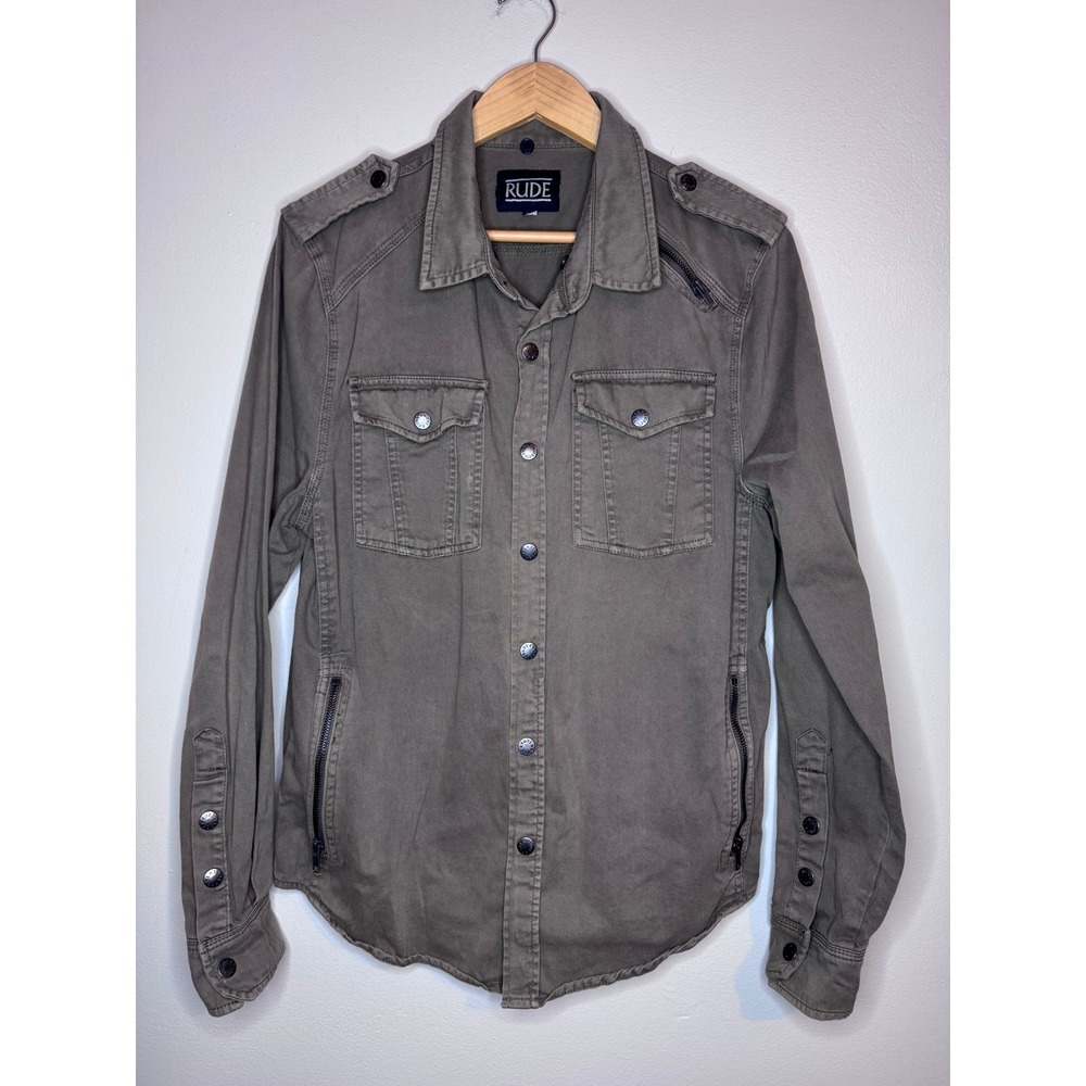 RUDE Olive Green Military Utility Button Shirt Jacket M